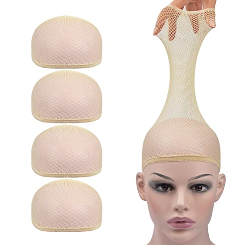 YTBYT Mesh Wig Caps 4-Pack Beige Stretchable Nylon Stocking Hair Nets
