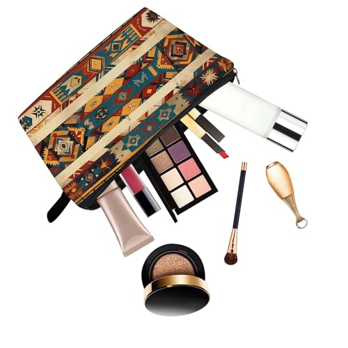 Aztec Geometric Makeup Bag Small Cosmetic Toiletry Pouch Zipper Organizer