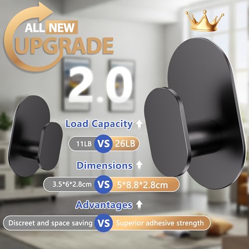Aikzik Heavy Duty Adhesive Hooks - 26lb Stainless Steel Wall Hooks (2-Pack)