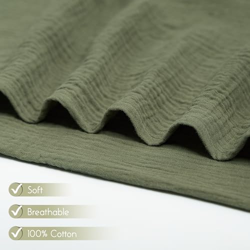 Meracorallo 100% Cotton Muslin Swaddle Blanket - Olive Green, 43x43 Inches