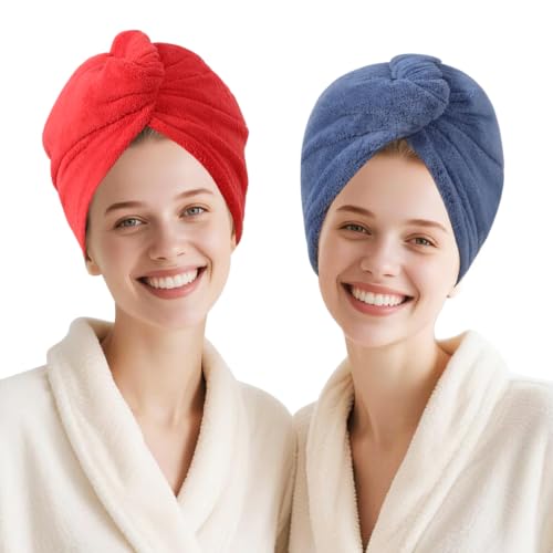 Microfiber Hair Drying Towel Wrap 2-Pack, Super Absorbent Hair Turban