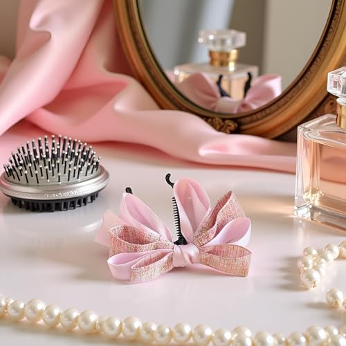 Pink Bow Banana Clip Vertical Ponytail Hair Claw Barrette for Women