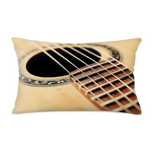 Vintage Acoustic Guitar Throw Pillow Cover, 12x20 Inch Cotton Linen Cushion