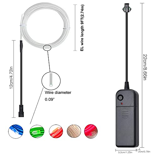 10-Pack 9ft Waterproof EL Wire Kit with Battery Controllers - 10 Colors