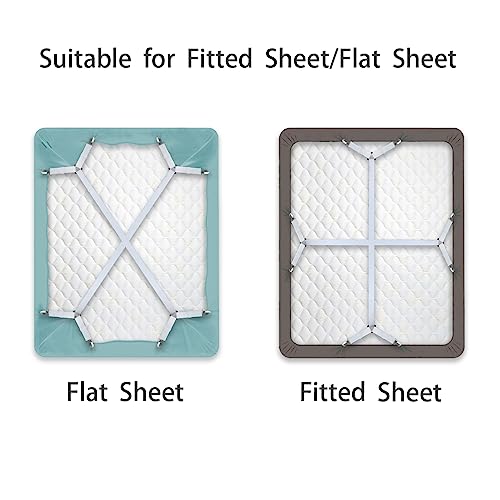 White Bed Sheet Straps Pack of 2, Fitted Sheet Corner Holders, Adjustable Bed Sheet Clips