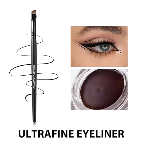 BEAUTYFACTOR Angled Eyeliner Brush - Precision Ultra-Thin Fine Point Makeup Brush