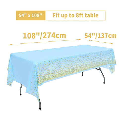 Blue Gold Foil Dot Disposable Tablecloths - 2 Pack, 54x108 inch