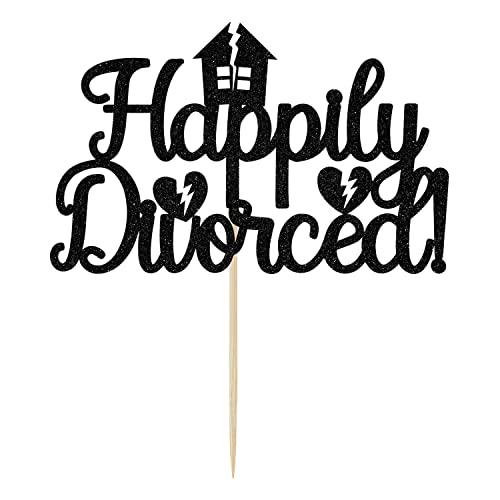 Happily Divorced Cake Topper - Black Glitter Divorce Party Decoration