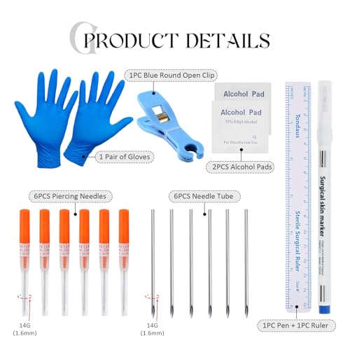 14G Mixed Body Piercing Kit with Stainless Steel Needles and Jewelry
