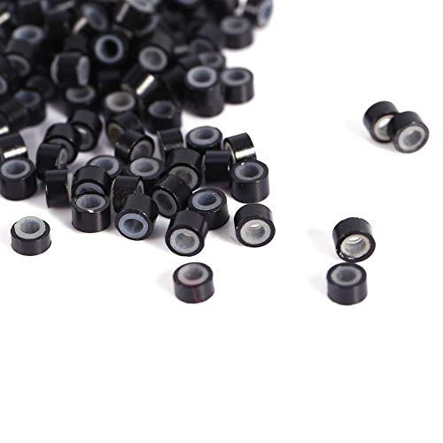 Silicone Lined Hair Extension Rings 4mm Micro Link Beads - 200pcs Black