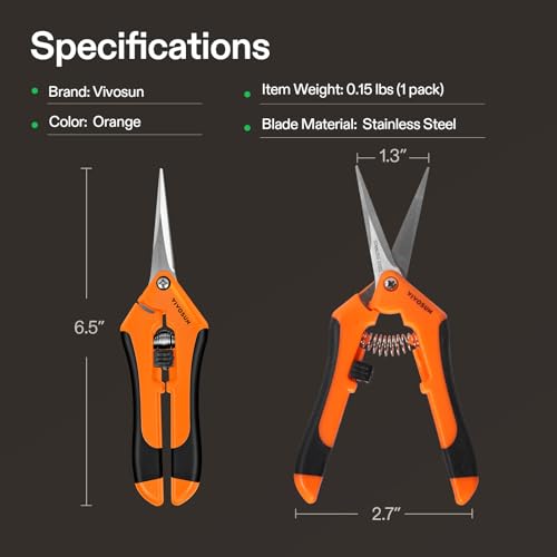 VIVOSUN 6.5 Inch Pruning Shears - Ergonomic Stainless Steel Gardening Scissors