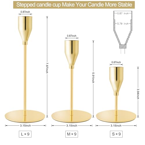 Gold Candlestick Holders Set of 27 | Metal Taper Candle Holders for Home & Events - Elegant Decor