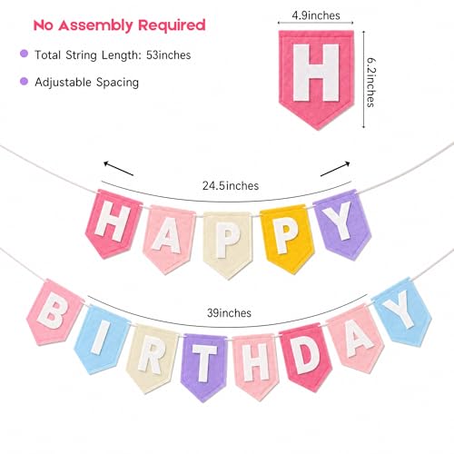 Laveduso Felt Happy Birthday Banner, Pre-Strung Macaron Pastel Party Decor