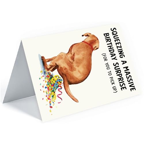 Hqulpr Funny Farting Dog Birthday Card - Squeezing Design (7x5in)
