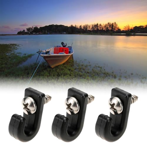 12 Pcs Kayak J-Shaped Hook, Black Nylon Kayak Lashing Hook, Kayak Canoe Paddle Board Rowing Accessories with Self Tapping Screws
