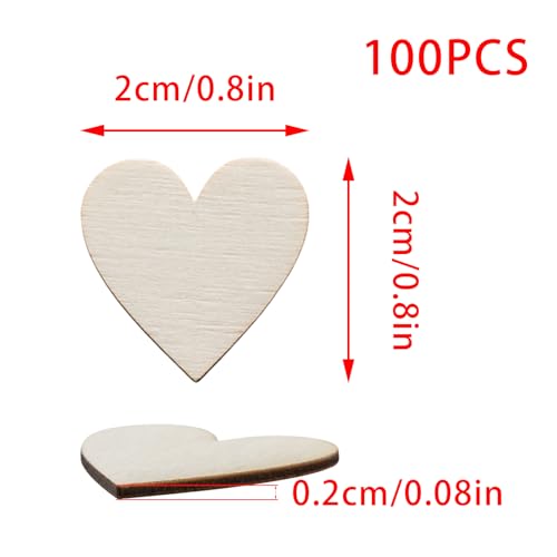 100 Pack Unfinished Wooden Heart Cutouts for Crafts - 2cm