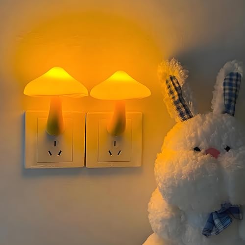 ZEZHOU Warm Yellow Mushroom Night Light - 2-Pack Plug-In Sensor Lamp