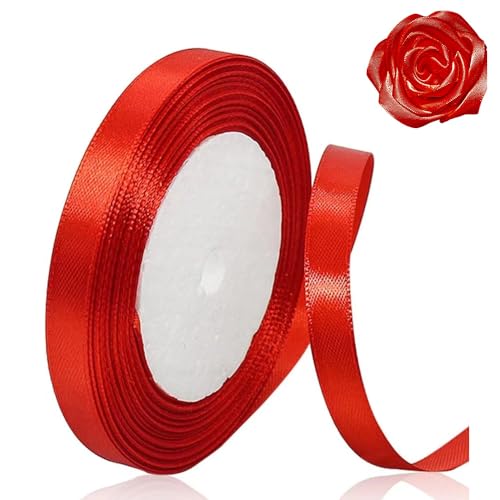 ASALZBOAY Red Fabric Ribbon 3/8 Inch 25 Yards for Gift Wrapping and Crafts