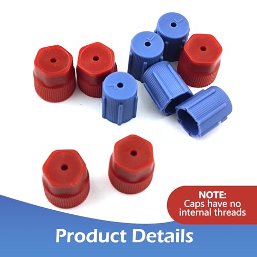 10PCS R134a Air Conditioning Service Port Caps Kit - Blue Low Side & Red High Side Seal Covers for Cars