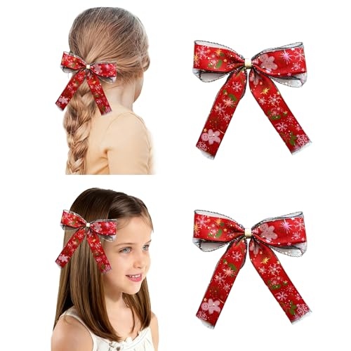 MMBALLON 2 PCS Christmas Red Hair Bow Clips for Girls and Women