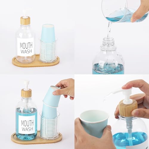 Clear Mouthwash Dispenser with Cup Holder - 17oz Refillable Bathroom Organizer