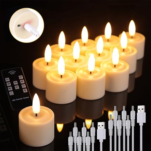 12 Pack Rechargeable LED Tea Lights with Remote Timer, Flickering Flameless Candles