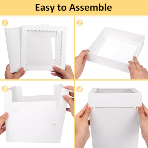 Moretoes 5 Pack 8x8x8 Inch Cake Boxes with Clear Window, Bakery Containers