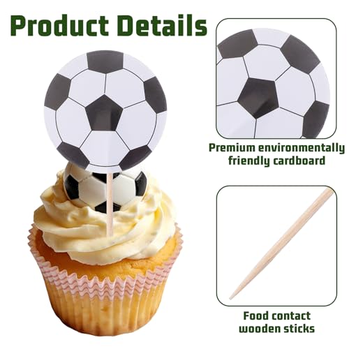 Nogeqi 48-Piece Soccer Cupcake Toppers for Sports Theme Birthday Party