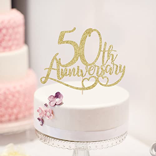 50th Anniversary Cake Topper - Glittery Happy 50th Decoration