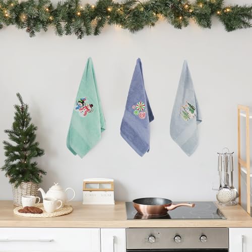 3-Pack Christmas Hand Towels - 100% Cotton, Embroidered, 29x14 Inch