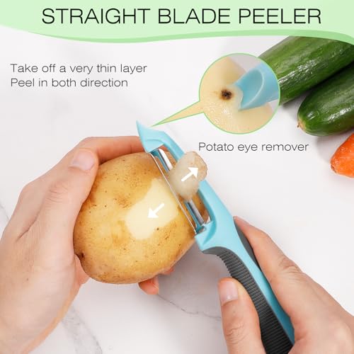 Senbowe Green Julienne Peeler - 3-in-1 Vegetable & Fruit Peeler