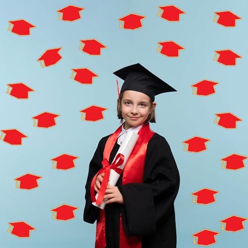 50PCS Red Gold Graduation Hat Cutouts for Decorations - 6x3.5in