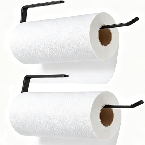 TONLEA Under Cabinet Paper Towel Holder - Matte Black Steel, 2-Pack