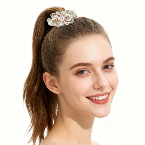 Floral Hair Scrunchies 10 Pack Vintage Chiffon Hair Ties for Women