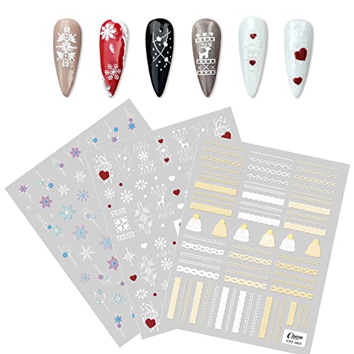 5D Embossed Snowflake Nail Art Stickers - Winter Christmas Decals (3 Sheets)