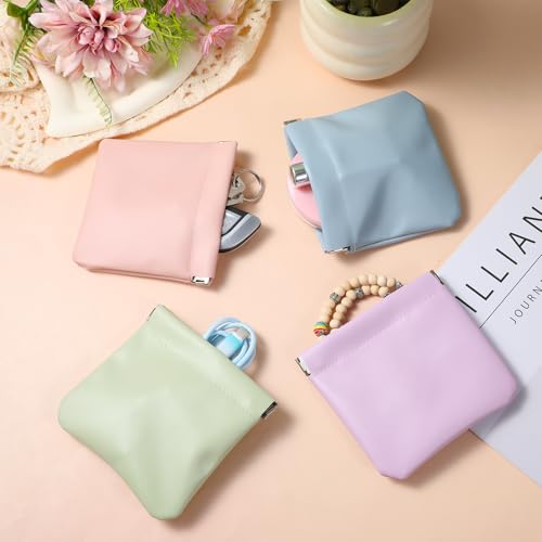 Leather Organizer Pouches for Purse - 4 Pack Snap Closure Mini Bags