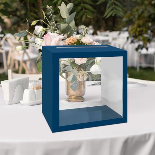 Blue Wedding Card Box with Clear Window - 9x5.1x9 Inch