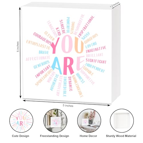 You Are Sun Wooden Box Sign, Inspirational Motivational Desk Decor, 5x5 Inch