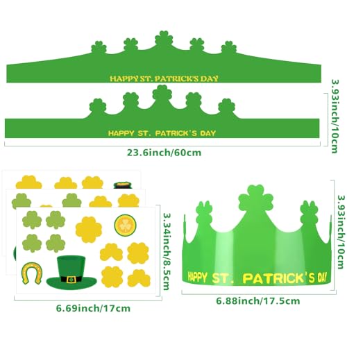 30 St. Patrick's Day Adjustable Paper Crowns for Kids Party