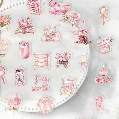 50 Waterproof Pink Aesthetic Stickers for Scrapbooking & Journaling