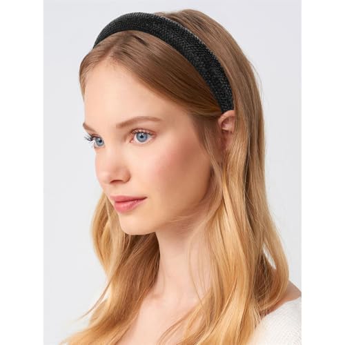 Black Rhinestone Headband for Women - Sparkly Beaded Hair Band