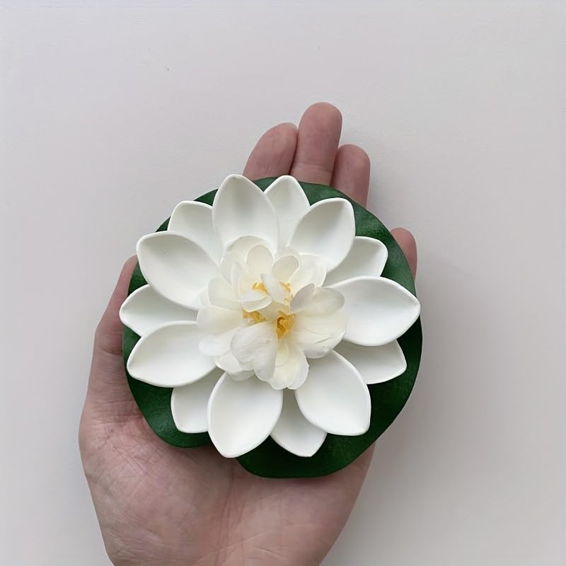 Artificial Floating Foam Lotus Flowers & Leaves for Pond & Aquarium Decor, White