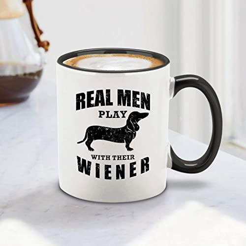 Funny Dachshund Dog Dad Mug - 11 oz Black Handle Ceramic Coffee Cup
