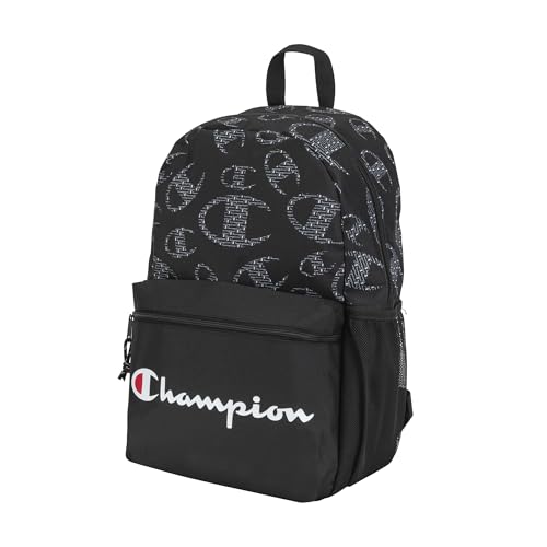 Champion Merit Backpack with Padded Straps, Water Bottle Pocket and Laptop Compartment for Daily Use, Black/White, One Size