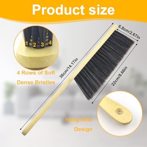 2 Pcs Soft Bristle Dust Brush with Wooden Handle - Khaki