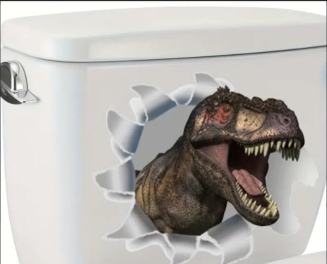 3D Dinosaur Toilet Lid and Tank Decal - Self-Adhesive Bathroom Wall Sticker