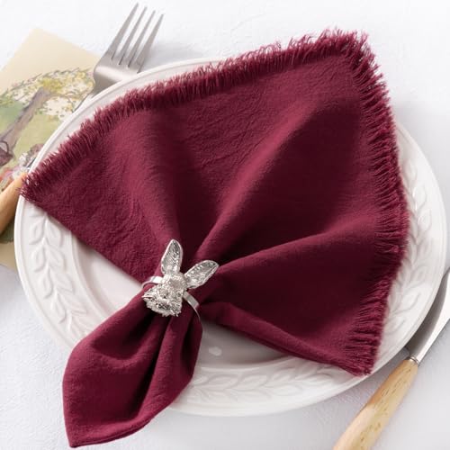 Burgundy Cotton Linen Reusable Christmas Cloth Napkins Set of 12 - 17x17 Inches