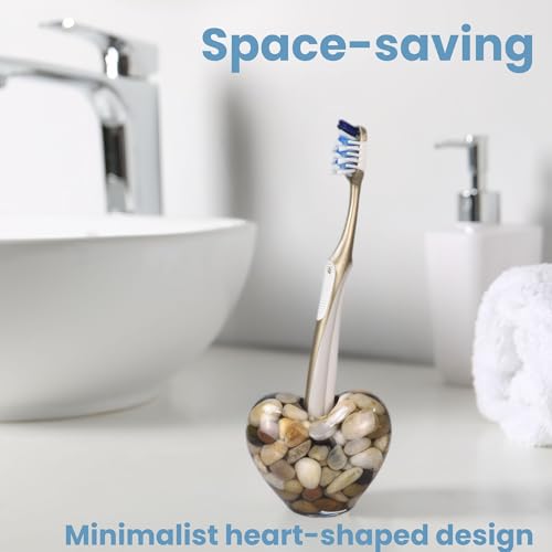 OYAMIHUI Handmade River Stone Toothbrush Holder - Compact Heart-Shaped Stand