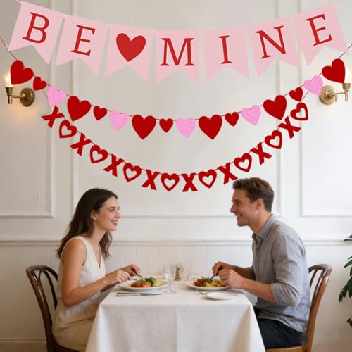 Valentine's Day XOXO Heart Banner Garland Set - 3 PCS Decorations