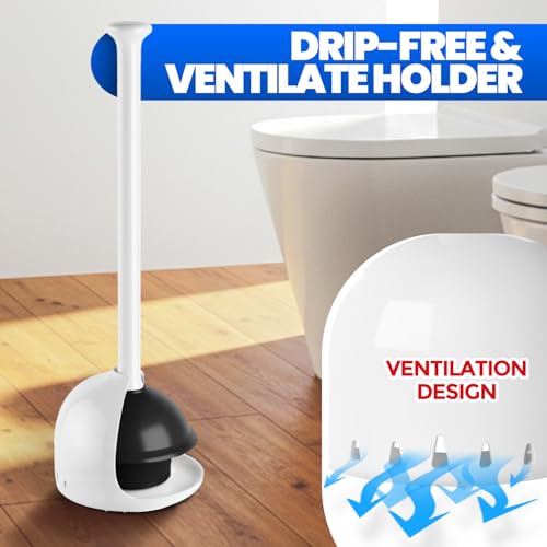Denvlex Pearl White Toilet Plunger with Holder - Heavy Duty Bathroom Cleaner
